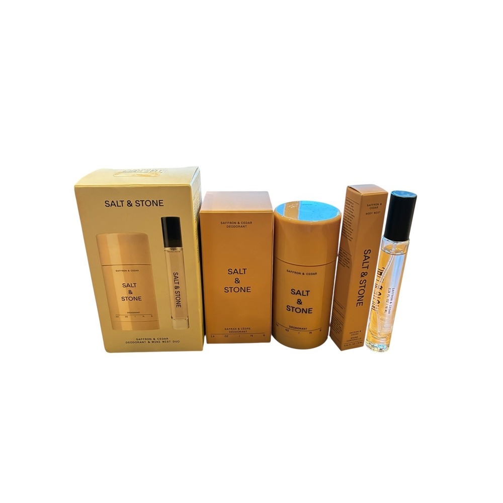 Salt & Stone Saffron & Cedar Deodorant + Mini Body Mist Duo Set NIB